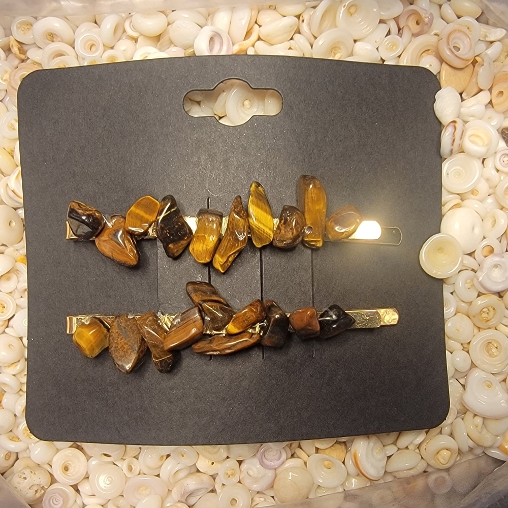 GENUINE Tigers Eye Gemstone Hair Pin Set